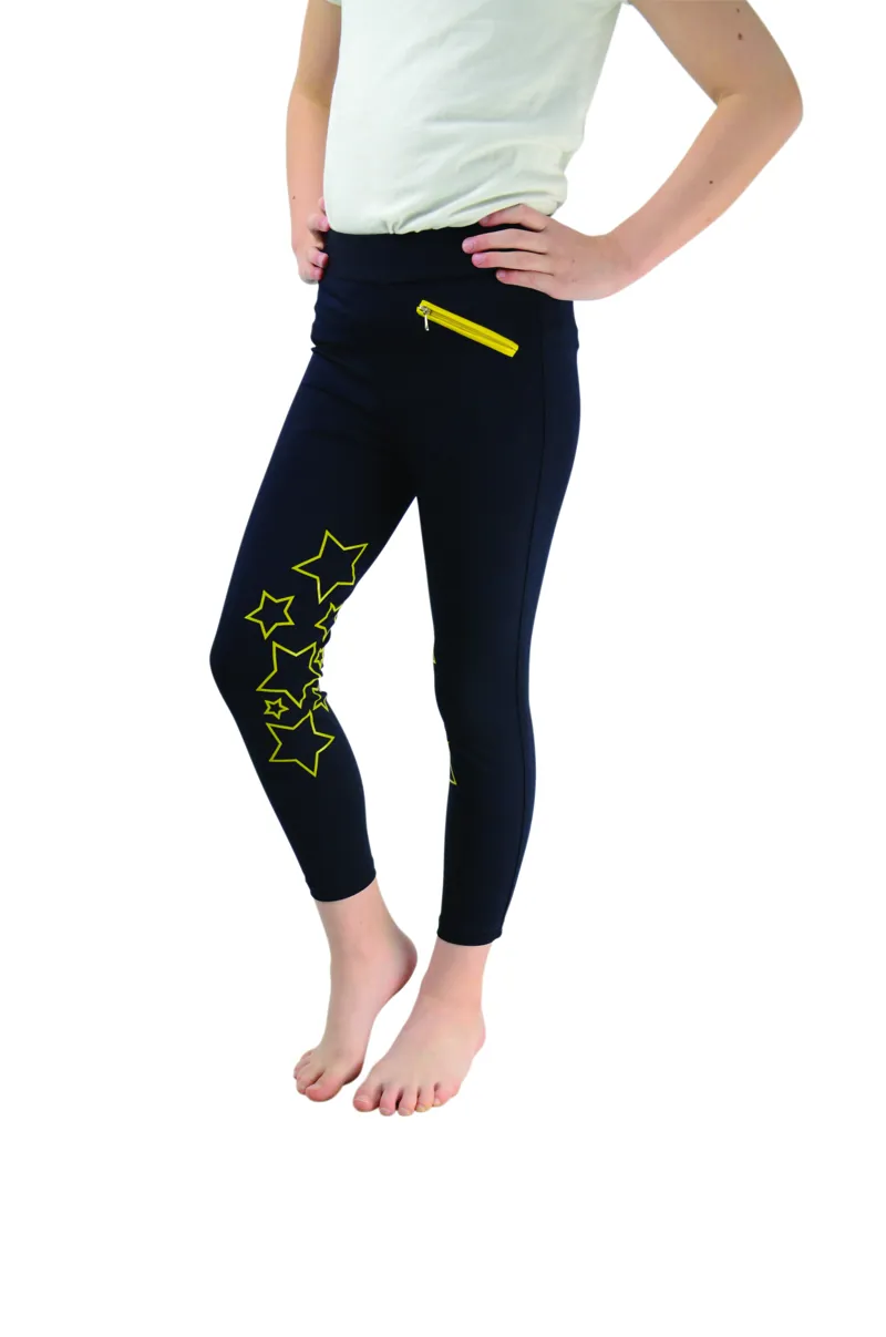 Hy Equestrian Stella Children's Riding Tights - Navy/Yellow